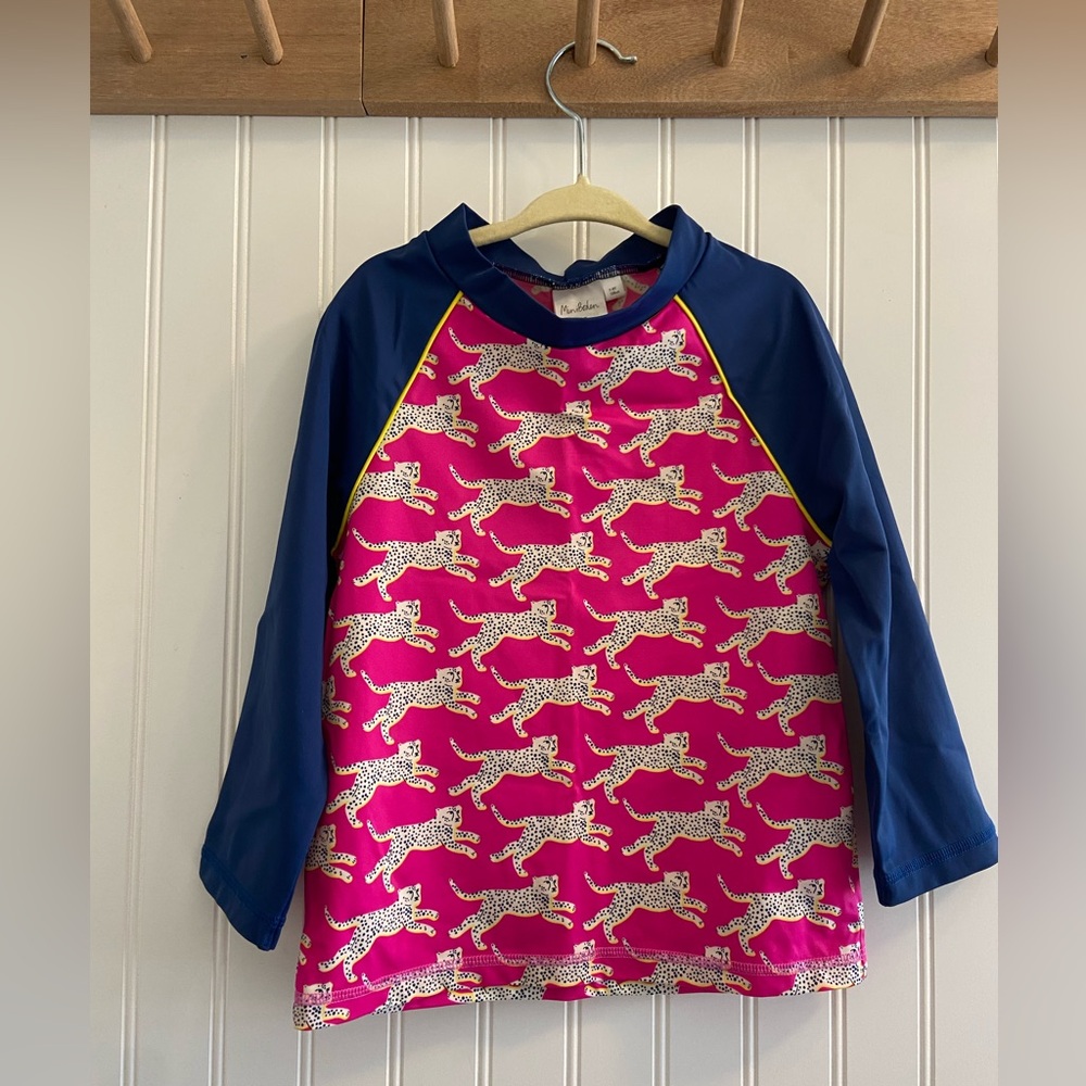 Mini Boden Swim Shirt Rash Guard Pink Blue Cheetah Leopard Size 7/8